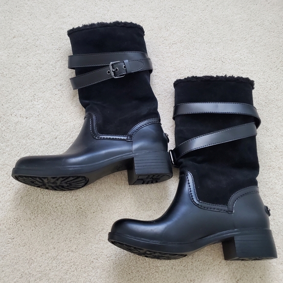 Coach Zena Black Leather, Shearling, Rubber Winter Cold Weather Snow Boots sz7 - Picture 1 of 14